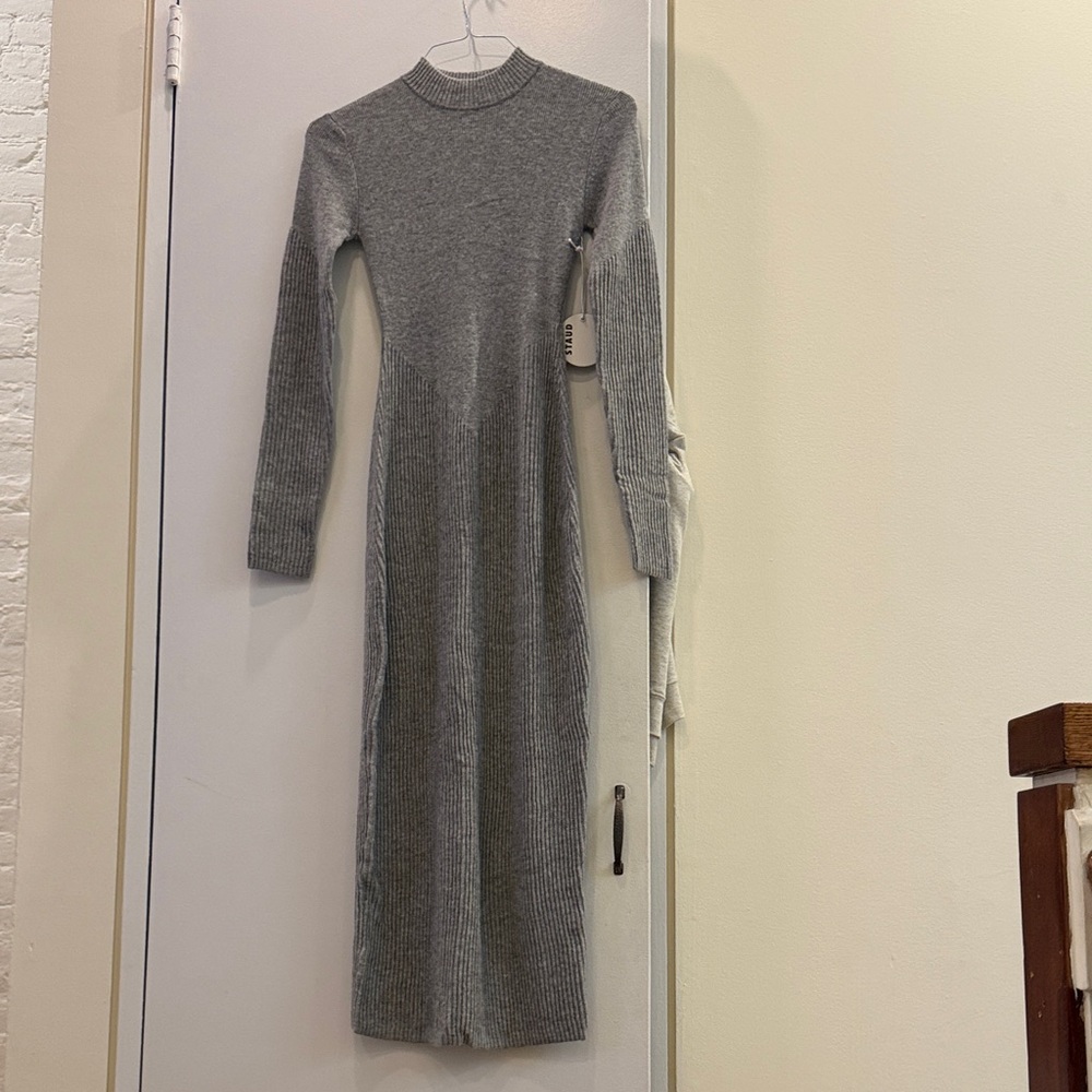 STAUD Heather Gray Long Sleeve Wool Blend Dress